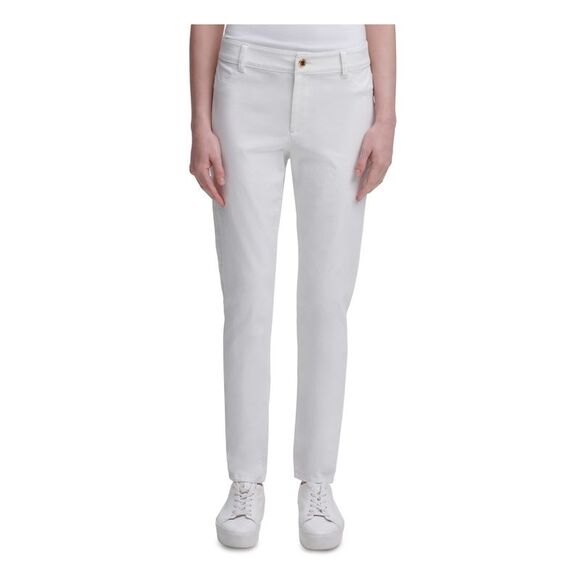 NWT CALVIN KLEIN Womens White Mid-rise Faux Front Pockets Skinny Pants 12 - Picture 1 of 2
